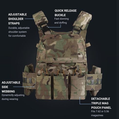 UniPro VE-75 Tactical Vest, Quick Release Adjustable Waist & Shoulder, Triple 7.62 5.56 Mag Pouch, 500D Nylon in Saudi Arabia