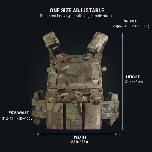 UniPro VE-75 Tactical Vest, Quick Release Adjustable Waist & Shoulder, Triple 7.62 5.56 Mag Pouch, 500D Nylon in Saudi Arabia