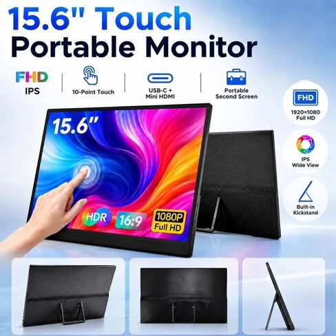 15.6" Touchscreen Portable Monitor, 1080P FHD IPS External Display in Kuwait