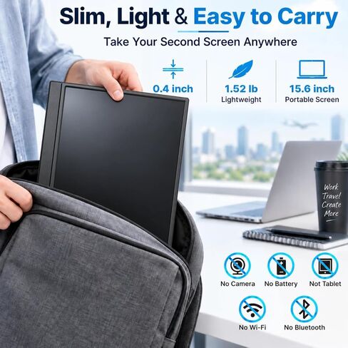 15.6" Touchscreen Portable Monitor, 1080P FHD IPS External Display in Kuwait