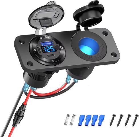2-in-1 Marine Switch Panel USB Charger Cigarette Lighter Voltmeter Boat in Kuwait