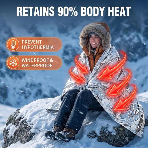 Emergency Blankets Mylar Thermal Blanket, (12 Pack) of Space Blanket 82 * 52 in, Camping, Hiking, Wilderness Rescue,First Aid in Kuwait
