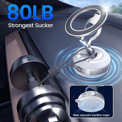 Tri-Folding Car Phone Holder for Magsafe[80+LBs Strongest Suction & 2850gf Strongest Magnetic], 360°Adjustable Phone Holders for Car, Suction Cup Phone Mount for iPhone17Pro Max /16/15/14Series，Sliver in Kuwait