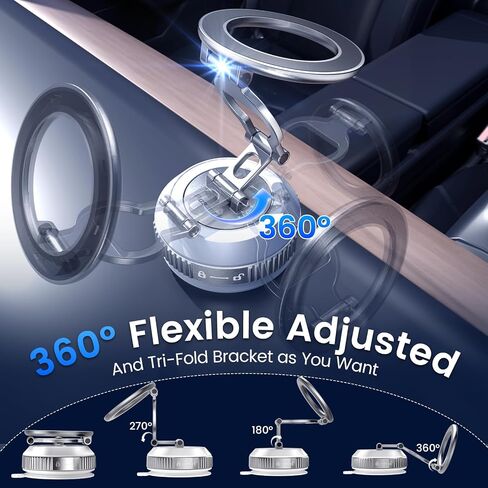 Tri-Folding Car Phone Holder for Magsafe[80+LBs Strongest Suction & 2850gf Strongest Magnetic], 360°Adjustable Phone Holders for Car, Suction Cup Phone Mount for iPhone17Pro Max /16/15/14Series，Sliver in Kuwait