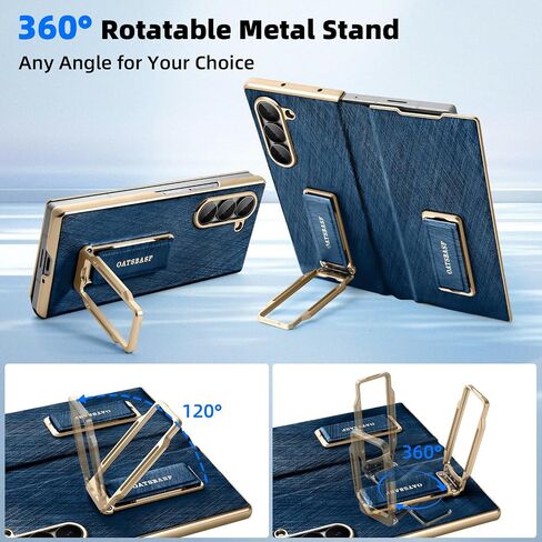 Dual Grip for Samsung Galaxy Z Fold 7 Leather Case with Hand Strap,360° Rotatable Stand,Full Body Screen Protector Flip Cases,Hinge Protection Anti-Scratch Shockproof Phone Cover,Blue Shadow in Kuwait