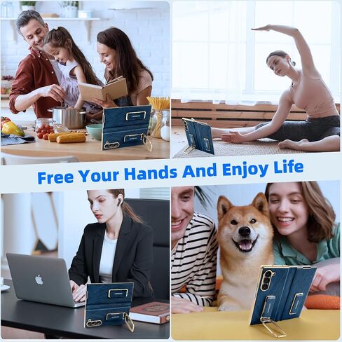 Dual Grip for Samsung Galaxy Z Fold 7 Leather Case with Hand Strap,360° Rotatable Stand,Full Body Screen Protector Flip Cases,Hinge Protection Anti-Scratch Shockproof Phone Cover,Blue Shadow in Kuwait