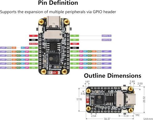 (2PCS) ESP32-S3 1.47inch LCD Display Development Board with Pre-Soldered Header, 172x320 Pixel, 262K Display Color, Supports 2.4GHz Wi-Fi/BLE 5, 240MHz LX7 Dual-Core Processor, ESP32 with Display in Kuwait