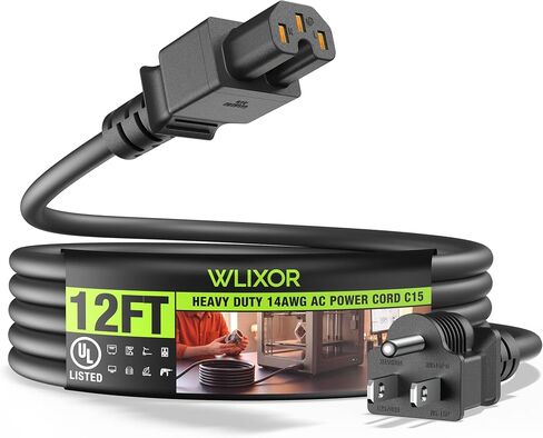 UL Listed NEMA 5-15P to IEC C15 AC Power Cord, 14AWG 15A 125V, 12FT in Kuwait