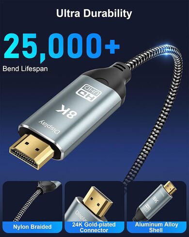 8K USB C to HDMI Cable 3.3FT - 8K@60Hz 4K@120Hz, Thunderbolt 3/4 Compatible in Kuwait