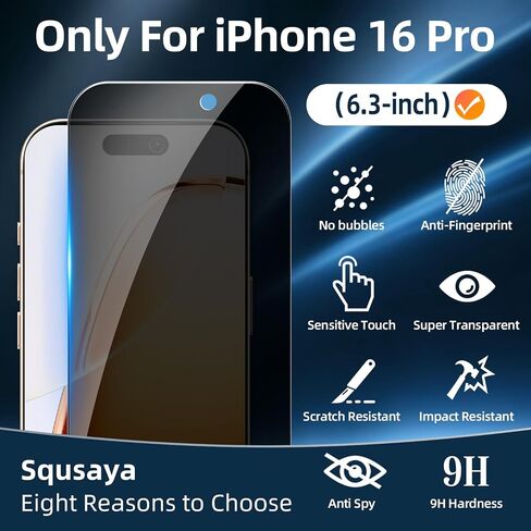 Privacy Screen Protector for iPhone 16 Pro Tempered Glass 2 Pack in Kuwait