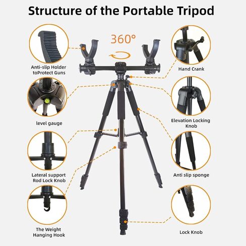 15 '' -78 '' inch Retractable Rifle Shooting Tripod, Rifle Rest Stand, 360 ° Rotating Shooting Aiming, Equipped with Dual V-Heads and Bubble Level, Suitable for Hunting and Hunters in Kuwait