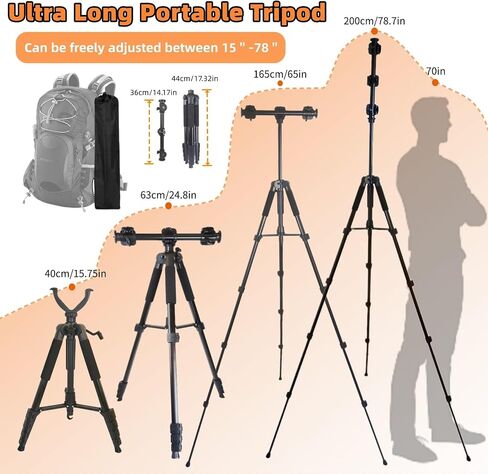 15 '' -78 '' inch Retractable Rifle Shooting Tripod, Rifle Rest Stand, 360 ° Rotating Shooting Aiming, Equipped with Dual V-Heads and Bubble Level, Suitable for Hunting and Hunters in Kuwait