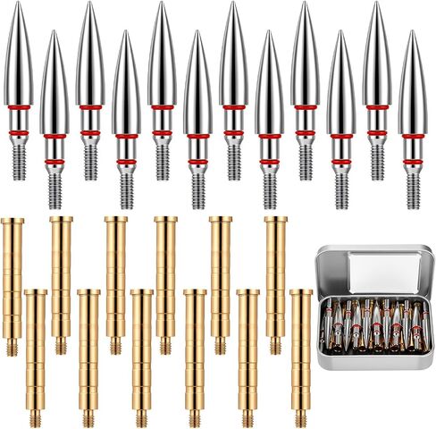Shimeyao 24 Pcs Archery Arrow Points Set, 12 Stainless Steel Arrowheads 12 Brass Inserts, Screw-in Target Tips with Storage Box for Recurve Compound Bow Crossbow Practice in Kuwait