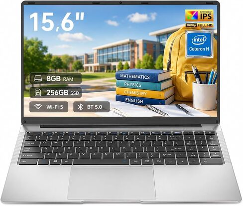 15.6" FHD IPS Laptop - 8GB RAM 256GB SSD, 4-Core Celeron N, Work Laptop Computer, USB 3.0, Win 11, Wi-Fi 5, BT5, Numpad, for Home Student and Business in Kuwait