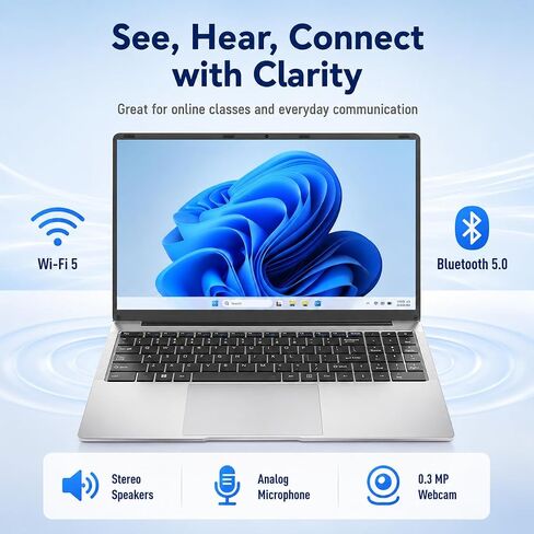 15.6" FHD IPS Laptop - 8GB RAM 256GB SSD, 4-Core Celeron N, Work Laptop Computer, USB 3.0, Win 11, Wi-Fi 5, BT5, Numpad, for Home Student and Business in Kuwait