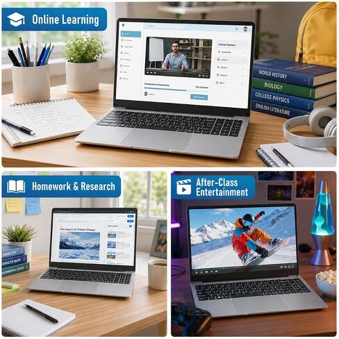 15.6" FHD IPS Laptop - 8GB RAM 256GB SSD, 4-Core Celeron N, Work Laptop Computer, USB 3.0, Win 11, Wi-Fi 5, BT5, Numpad, for Home Student and Business in Kuwait