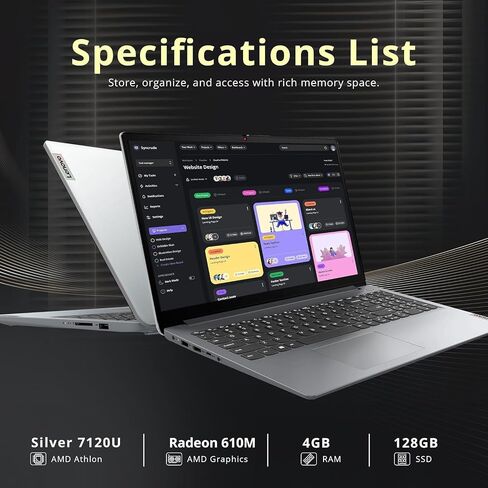 Lenovo Ideapad 15.6" Everyday Laptop, 128GB SSD, AMD Athlon Silver 7120U, Anti-Glare Display, Win 11 with Copilot AI, Numeric Keypad, Long Battery Life in Saudi Arabia