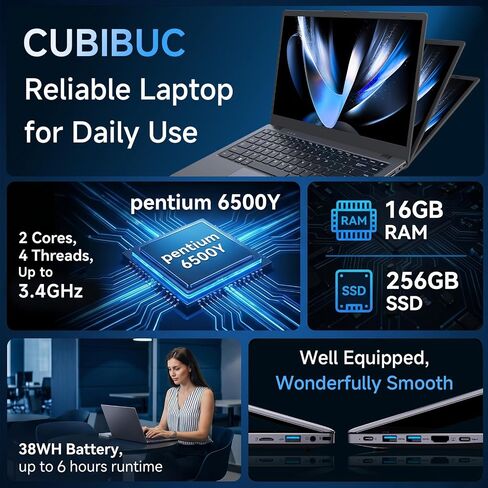 14 Inch Laptop Computer, Pentium 6500Y Processor (Up to 3.4GHz), 16GB RAM 256GB SSD, FHD IPS Anti-Glare Display, Lightweight Laptop with Privacy Shutter for Students & Business in Kuwait