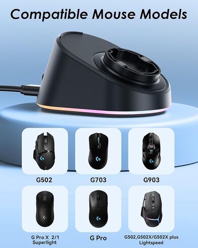Charging Dock for Logitech G502/G502X/G502X Plus Lightspeed, G Pro X Superlight 2 DEX/Superlight 2/1, G703, G903, G403 Lightspeed and G PRO Computer Mice, Wireless Mice Charging Dock with RGB Light in Kuwait