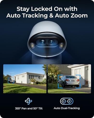 REOLINK Argus Track + 128GB SD Card, 4K Dual-Lens Solar Security Cameras Wireless Outdoor/Indoor, 6W Solar Panel, Auto Zoom Tracking, 2.4/5GHz WiFi, Color Night Vision, No Subscriptions in Kuwait