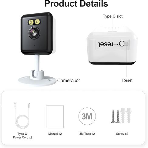 Compatible Alexa Indoor Security Camera.Wired Low-Power Monitor,2.4GHz Wireless,3MP high-Definition Camera,Full-Color Night Vision+Two-Way Call+Human Detection,Support APP Remote Control in Kuwait