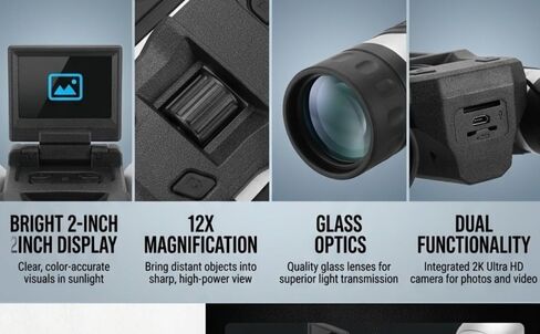 Yoidesu 12 x 32 Binoculars with 2K Camera and 2 Inch Display in Kuwait