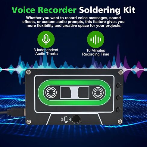 DIY Sound Recorder Soldering Kit, ICSTATION 10 Minutes Voice Recorder Soldering Project With 3 Independent Audio Tracks & LED Lights Adults Electronics Solder Learning Kit Present for Family Friends in Kuwait