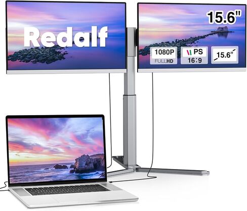 Laptop Screen Extender, 15.6'' 1080P FHD Laptop Monitor Extender with 235°Rotation Detachable Dual Monitor, Plug & Play, Triple Screen for 13"-17.3" Laptops Compatible with Mac/Wins/Android/Dex in Kuwait