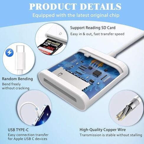USB C SD Card Reader, Dual Slots with USB Camera Digital Adapter in Kuwait