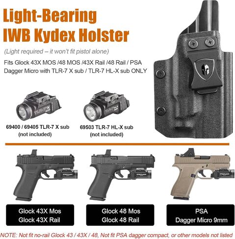 TSG Red Dot Compatible IWB Kydex RH Holster with Adjustable Cant & Posi-Click Retention Fits: Glock 43X MOS/G48 MOS/TLR-7 SUB GL in Kuwait