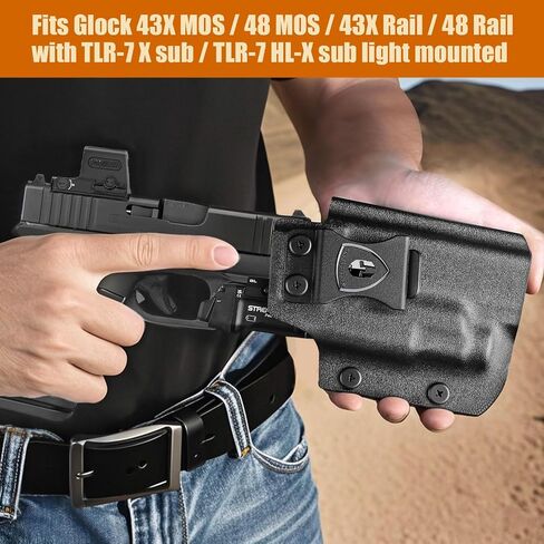 TSG Red Dot Compatible IWB Kydex RH Holster with Adjustable Cant & Posi-Click Retention Fits: Glock 43X MOS/G48 MOS/TLR-7 SUB GL in Kuwait