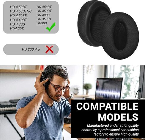 1 Pair Earpads Replacement for Sennheiser HD 4.50BT/HD 4.50BTNC/HD 4.50SE/HD4.40BT/HD 4.30G/HD 4.20S/HD 458BT/HD 450/HD 450BT/HD400S/HD350BT (Mesh Black) in Kuwait