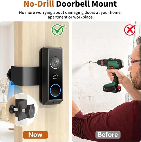 Anti-Theft Doorbell Camera Mount for Eufy Doorbell E340/C30/C31, No Drill Door Camera Mount for Eufy E340, Metal Door Camera Holder for Inward-Opening Doors, Suitable for Apartments, Rentals and Homes in Kuwait