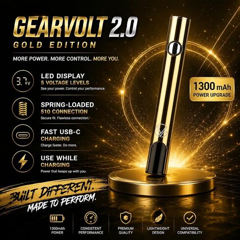 Next-Gen Battery – 1300 mAh, USB-C Fast Charging, LED Display, 5 Voltage Modes – Precision Performance for Every Task – (Gold) in Kuwait