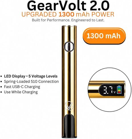 Next-Gen Battery – 1300 mAh, USB-C Fast Charging, LED Display, 5 Voltage Modes – Precision Performance for Every Task – (Gold) in Kuwait