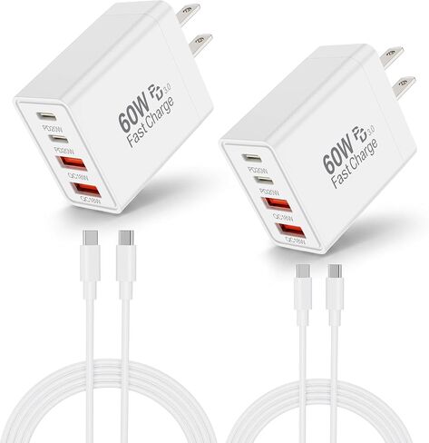 60W 4-Port Fast Charger, 2 USB C & 2 USB A Wall Charger (Black) in Kuwait