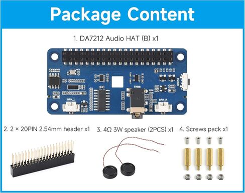 DA7212 I2S Audio HAT Type B, Compatible with Raspberry Pi Series Boards in Kuwait