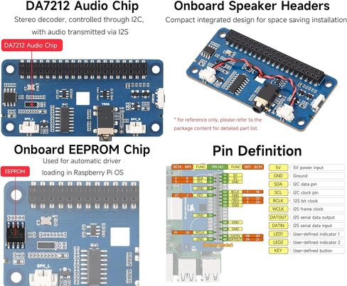 DA7212 I2S Audio HAT Type B, Compatible with Raspberry Pi Series Boards in Kuwait