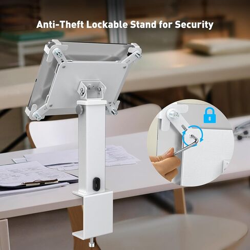 AboveTEK iPad Clamp Mount Desk, Adjustable Tablet Holder Clamp with 360° Rotation & 180° Tilt, Fits 9.7"-13" Tablets, Anti-Theft iPad Desk Stand, Heavy-Duty Aluminum Tablet Stand, Perfect for Work in Kuwait