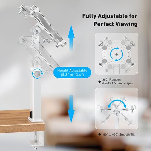 AboveTEK iPad Clamp Mount Desk, Adjustable Tablet Holder Clamp with 360° Rotation & 180° Tilt, Fits 9.7"-13" Tablets, Anti-Theft iPad Desk Stand, Heavy-Duty Aluminum Tablet Stand, Perfect for Work in Kuwait