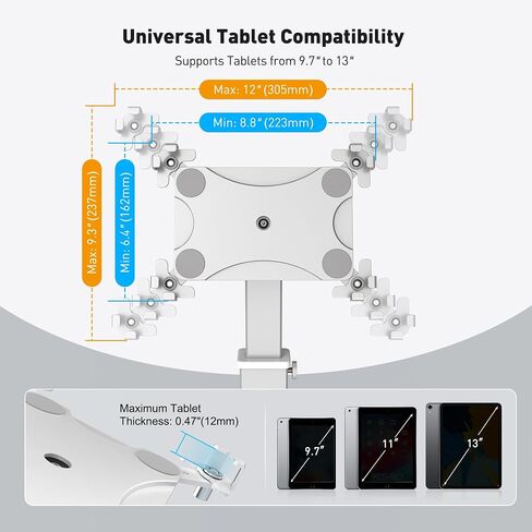 AboveTEK iPad Clamp Mount Desk, Adjustable Tablet Holder Clamp with 360° Rotation & 180° Tilt, Fits 9.7"-13" Tablets, Anti-Theft iPad Desk Stand, Heavy-Duty Aluminum Tablet Stand, Perfect for Work in Kuwait