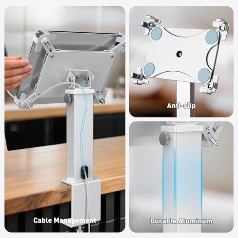 AboveTEK iPad Clamp Mount Desk, Adjustable Tablet Holder Clamp with 360° Rotation & 180° Tilt, Fits 9.7"-13" Tablets, Anti-Theft iPad Desk Stand, Heavy-Duty Aluminum Tablet Stand, Perfect for Work in Kuwait
