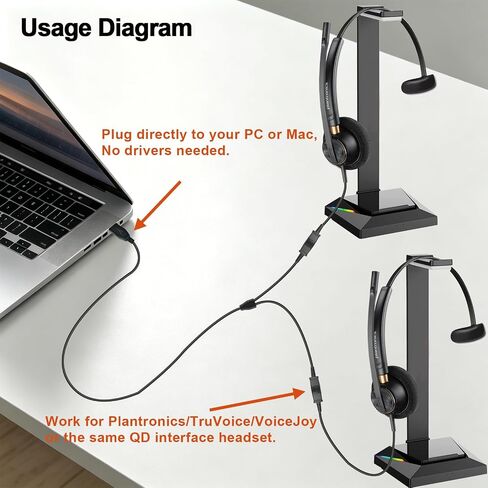 USB Training Y Splitter Cable Compatible with Plantronics QD Headsets in Kuwait