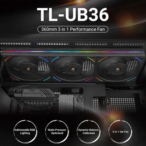 Thermalright TL-UB36 CPU Fan 120mm Case Cooler,PWM Connector Silent Computer Cooling,Low Noise 27dba,360x120x25mm,3 Pack PC Fans,Black in Kuwait