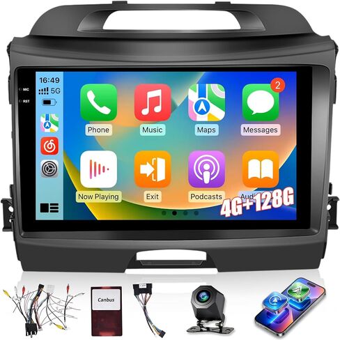 4GB+128GB Android Car Stereo for Kia Sportage 2010-2016 (Low/High-end), 9 inch Touchscreen Radio, Wireless CarPlay & Android Auto, GPS Navigation, Bluetooth 5.0, WiFi, Backup Camera, Plug & Play in Kuwait