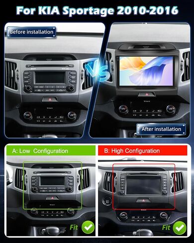 4GB+128GB Android Car Stereo for Kia Sportage 2010-2016 (Low/High-end), 9 inch Touchscreen Radio, Wireless CarPlay & Android Auto, GPS Navigation, Bluetooth 5.0, WiFi, Backup Camera, Plug & Play in Kuwait