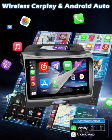 4GB+128GB Android Car Stereo for Kia Sportage 2010-2016 (Low/High-end), 9 inch Touchscreen Radio, Wireless CarPlay & Android Auto, GPS Navigation, Bluetooth 5.0, WiFi, Backup Camera, Plug & Play in Kuwait