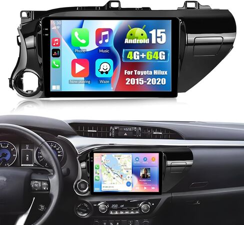 4+64G Car Stereo for Toyota Hilux 2015-2020 Android 15 with Wireless Carplay Android Auto, 10'' 1280 * 720P Touchscreen Bluetooth 5.0 GPS WiFi AHD Rear Camera FM RDS EQ SWC in Kuwait