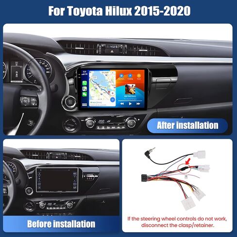 4+64G Car Stereo for Toyota Hilux 2015-2020 Android 15 with Wireless Carplay Android Auto, 10'' 1280 * 720P Touchscreen Bluetooth 5.0 GPS WiFi AHD Rear Camera FM RDS EQ SWC in Kuwait