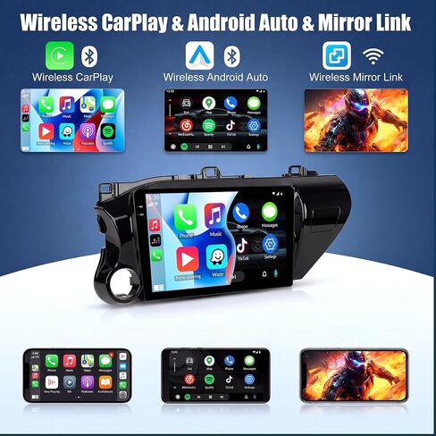 4+64G Car Stereo for Toyota Hilux 2015-2020 Android 15 with Wireless Carplay Android Auto, 10'' 1280 * 720P Touchscreen Bluetooth 5.0 GPS WiFi AHD Rear Camera FM RDS EQ SWC in Kuwait